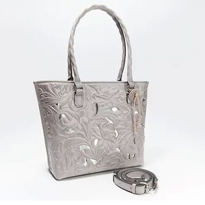 Patricia Nash Adeline Cutout Leather Large Tote Shoulder Bag in Stone/silver